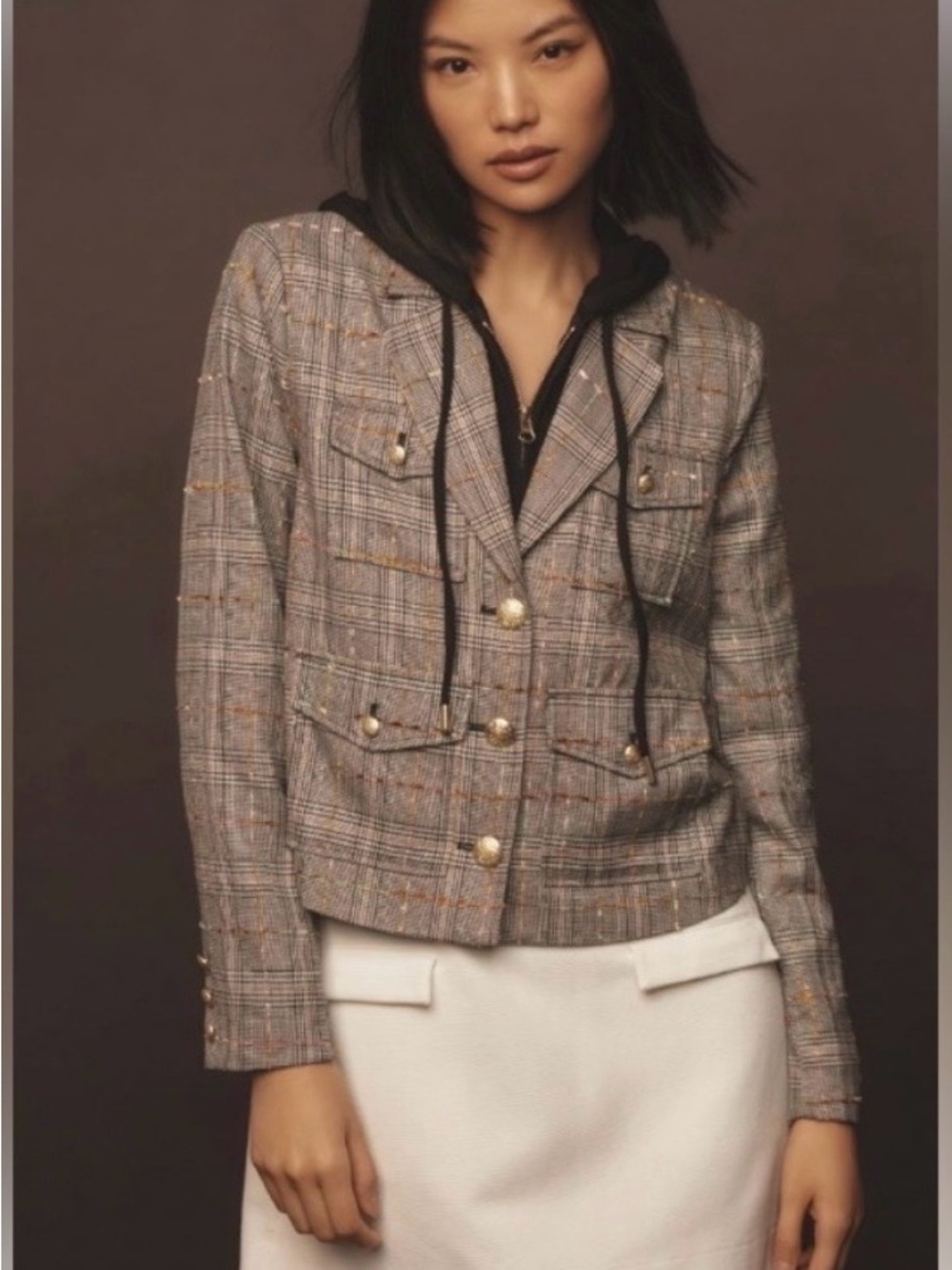 ✨ Anthropologie Plaid Blazer with removable hooded Dickey Size XS✨